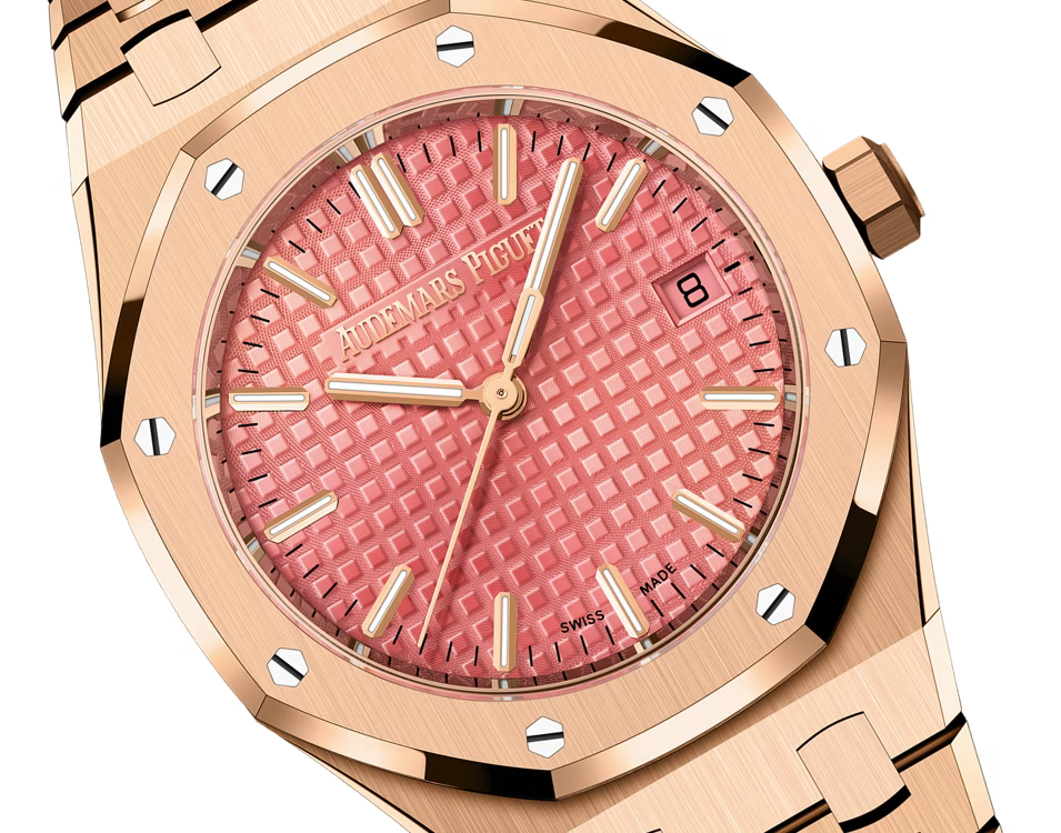 Rose Gold-Tone Pink Textured Watch – Integrated Bracelet