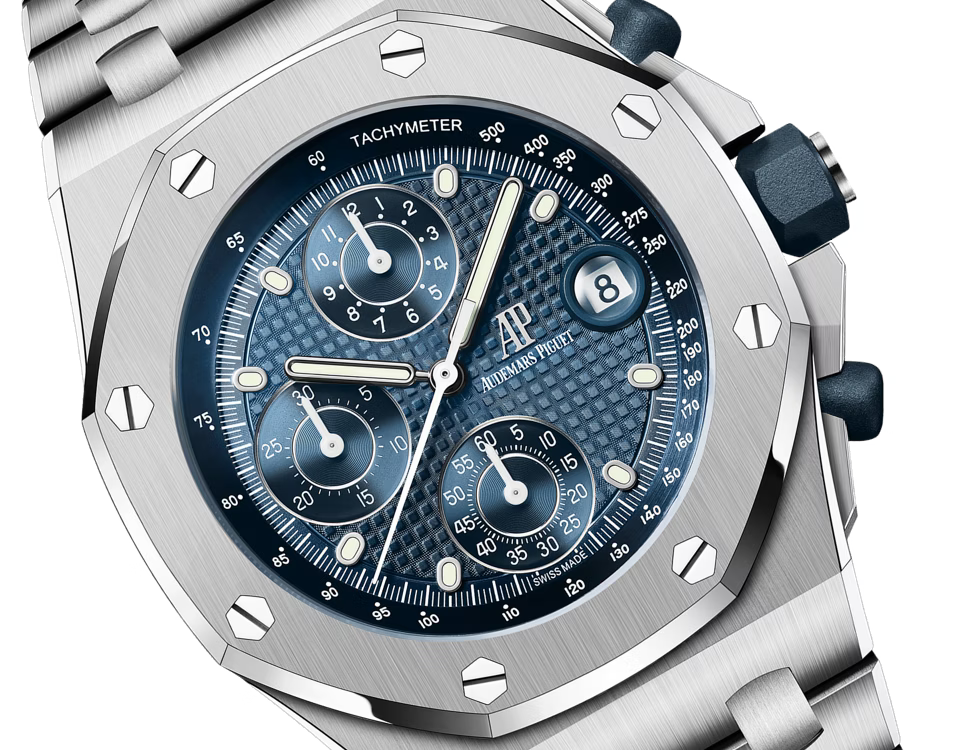 Silver-Tone Deep Blue Multi-Display Sport Watch – Integrated Bracelet