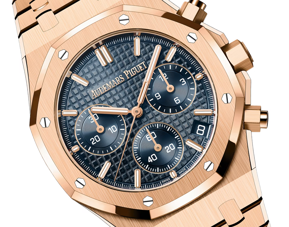 Rose Gold-Tone Blue Multi-Display Sport Watch – Integrated Bracelet