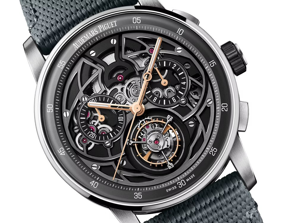 Skeleton Chronograph-Style Watch – Anthracite & Grey Strap