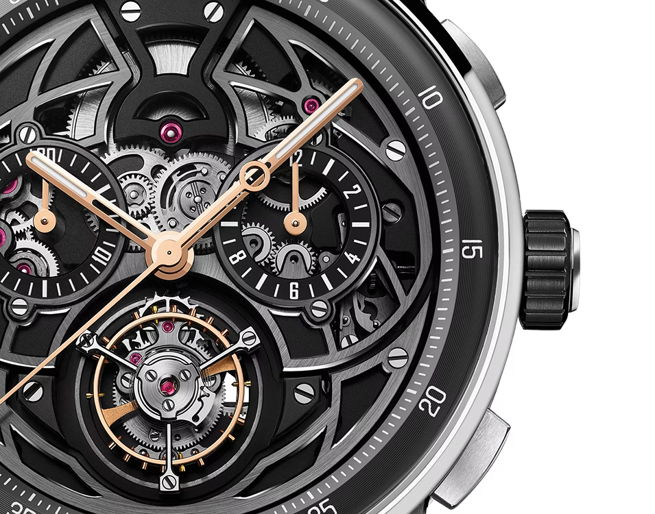 Skeleton Chronograph-Style Watch – Anthracite & Grey Strap