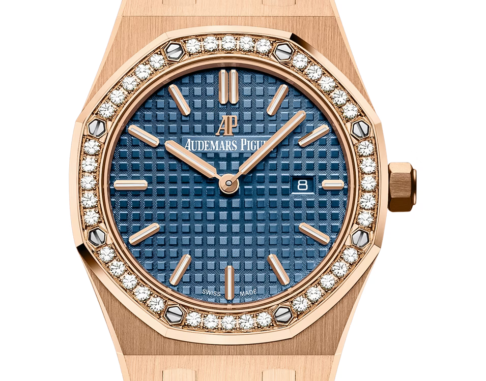 Rose Gold-Tone Deep Blue Crystal-Bezel Watch – Integrated Bracelet