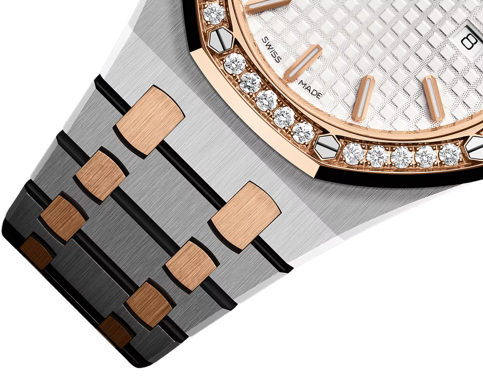 Two-Tone Rose Gold & Silver White Crystal-Bezel Watch – Integrated Bracelet