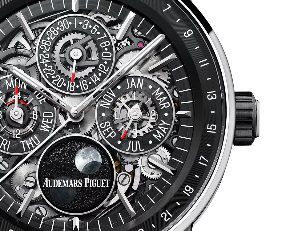 Openworked Multi-Display Watch – Black Dial & Leather Strap