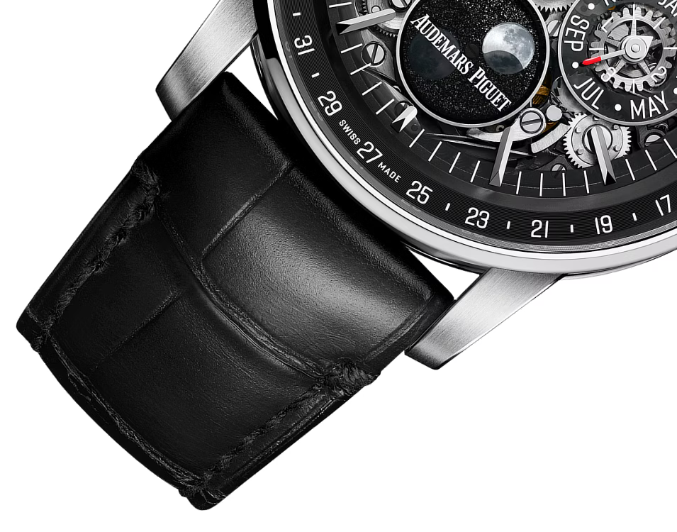 Openworked Multi-Display Watch – Black Dial & Leather Strap