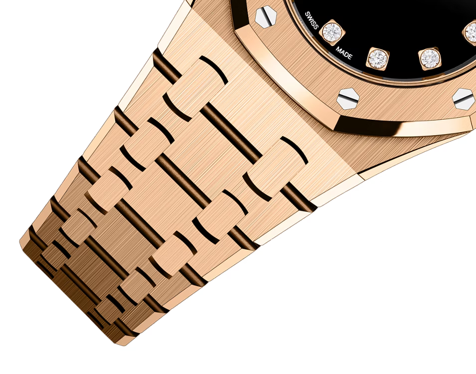 Rose Gold-Tone Mini Black Dial Watch – Crystal-Style Hour Markers