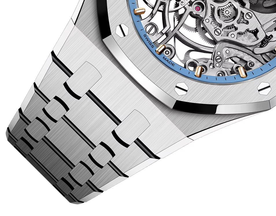 Silver-Tone Open-Work Skeleton Watch – Blue Accent Integrated Bracelet