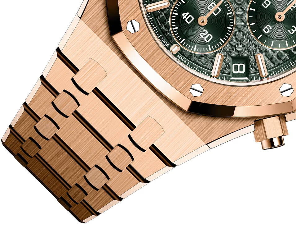Rose Gold-Tone Green Multi-Display Sport Watch – Integrated Bracelet