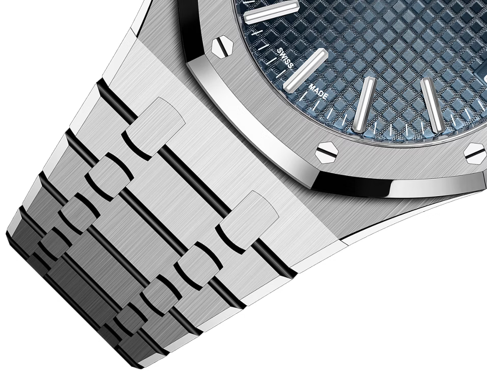 Silver-Tone Blue Textured Watch – Integrated Bracelet