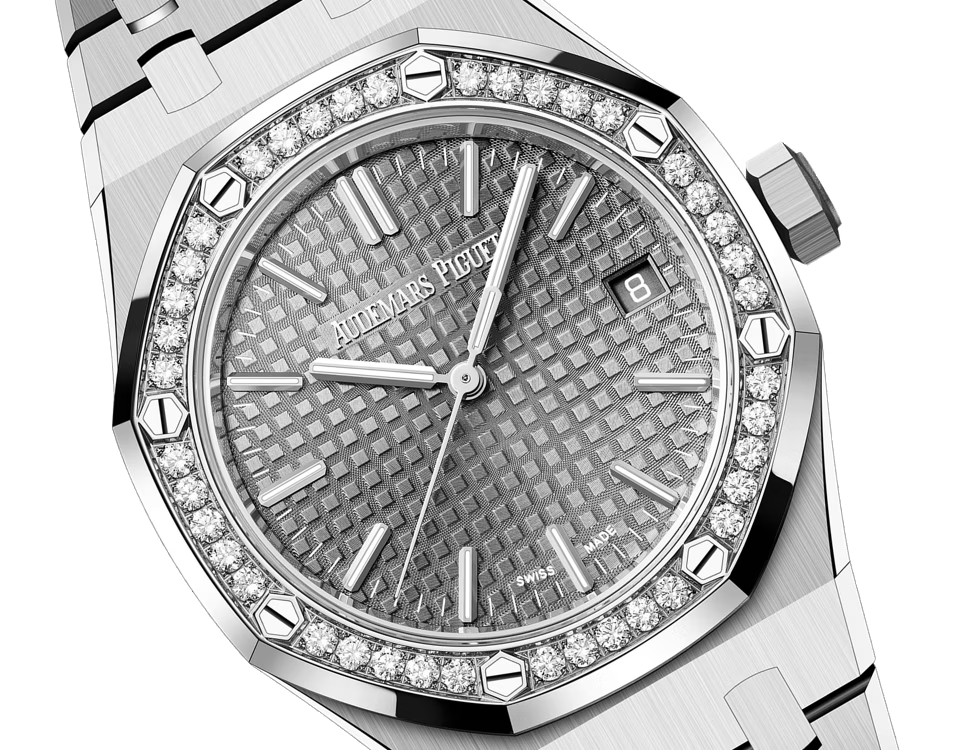 Silver-Tone Grey Crystal-Bezel Watch – Integrated Bracelet