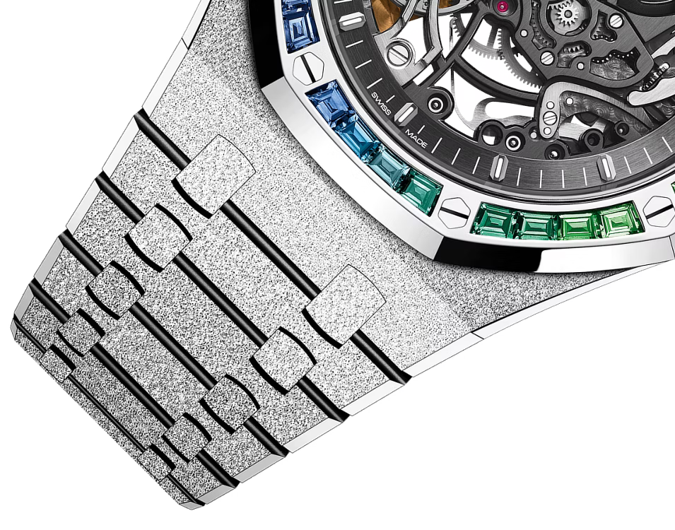 Frosted Silver-Tone Rainbow Open-Work Watch – Integrated Bracelet