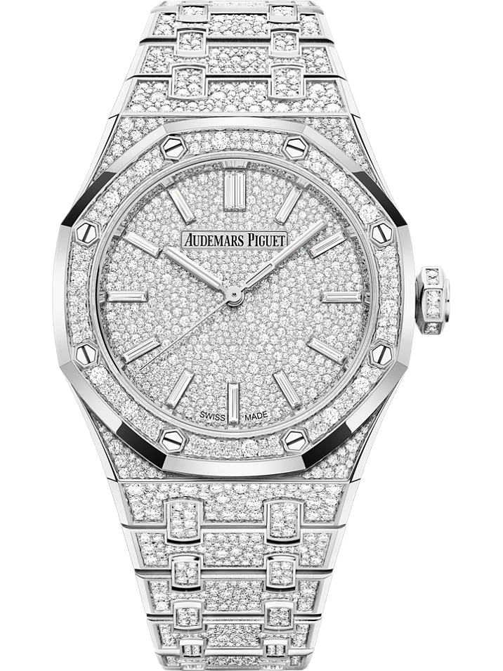 Full Crystal-Set Silver-Tone Watch – Integrated Bracelet