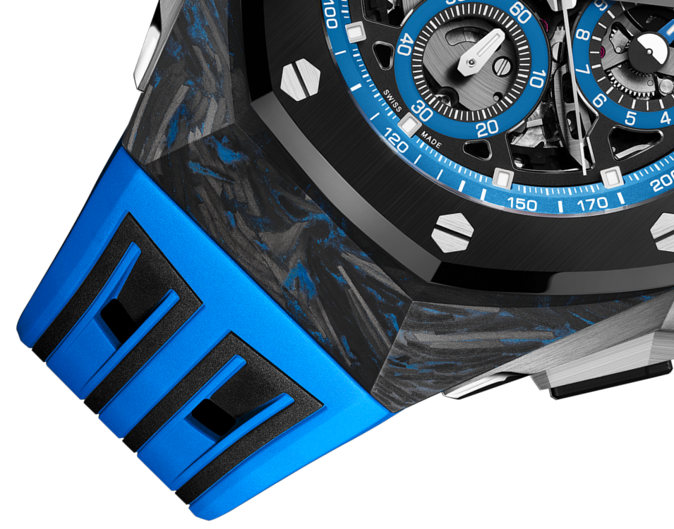Blue & Black Open-Work Multi-Display Sport Watch – Carbon-Inspired Case & Blue Performance Strap